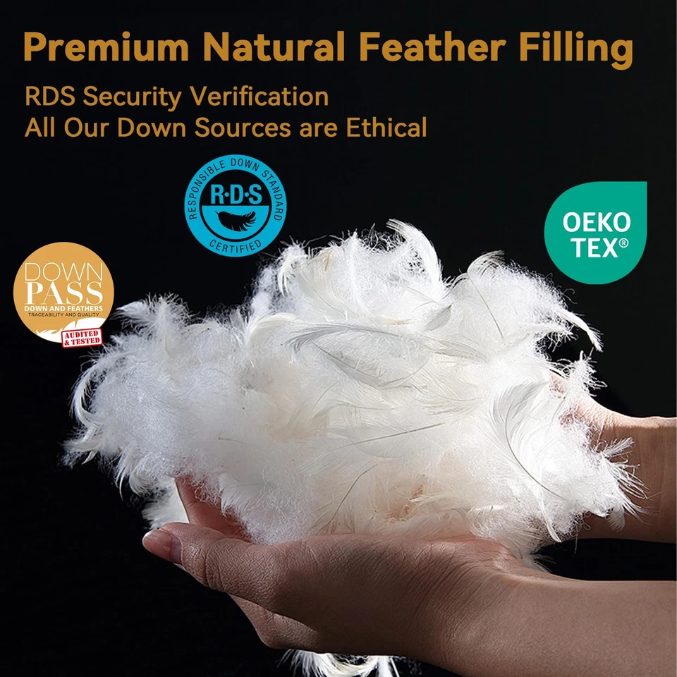Goose Feather Down Pillow Standard Size of 2,Ultra Soft 100% Organic Cotton F... - Image 4 of 4