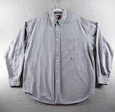 Tommy Hilfiger Men's Shirt Size L Blue Check Crest Logo Button Down Long Sleeve