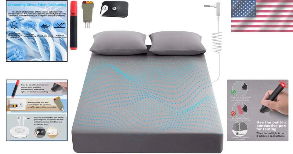 Простыни заземляющие Deep Pocket King из органического хлопка и серебра для оптимального сна - Изображение 2 из 4