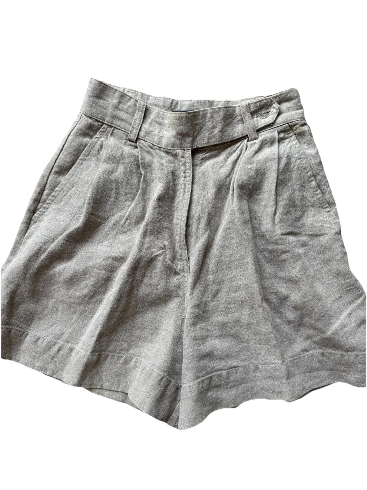 Vintage 90’s GAP Linen Shorts Khaki Tan High Rise Pleated Front Wide Leg Size 2