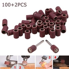 100x 320 Grit Drum Sanding Bands Sleeves + 2x Mandrels Sandpaper Rotary Tool Set