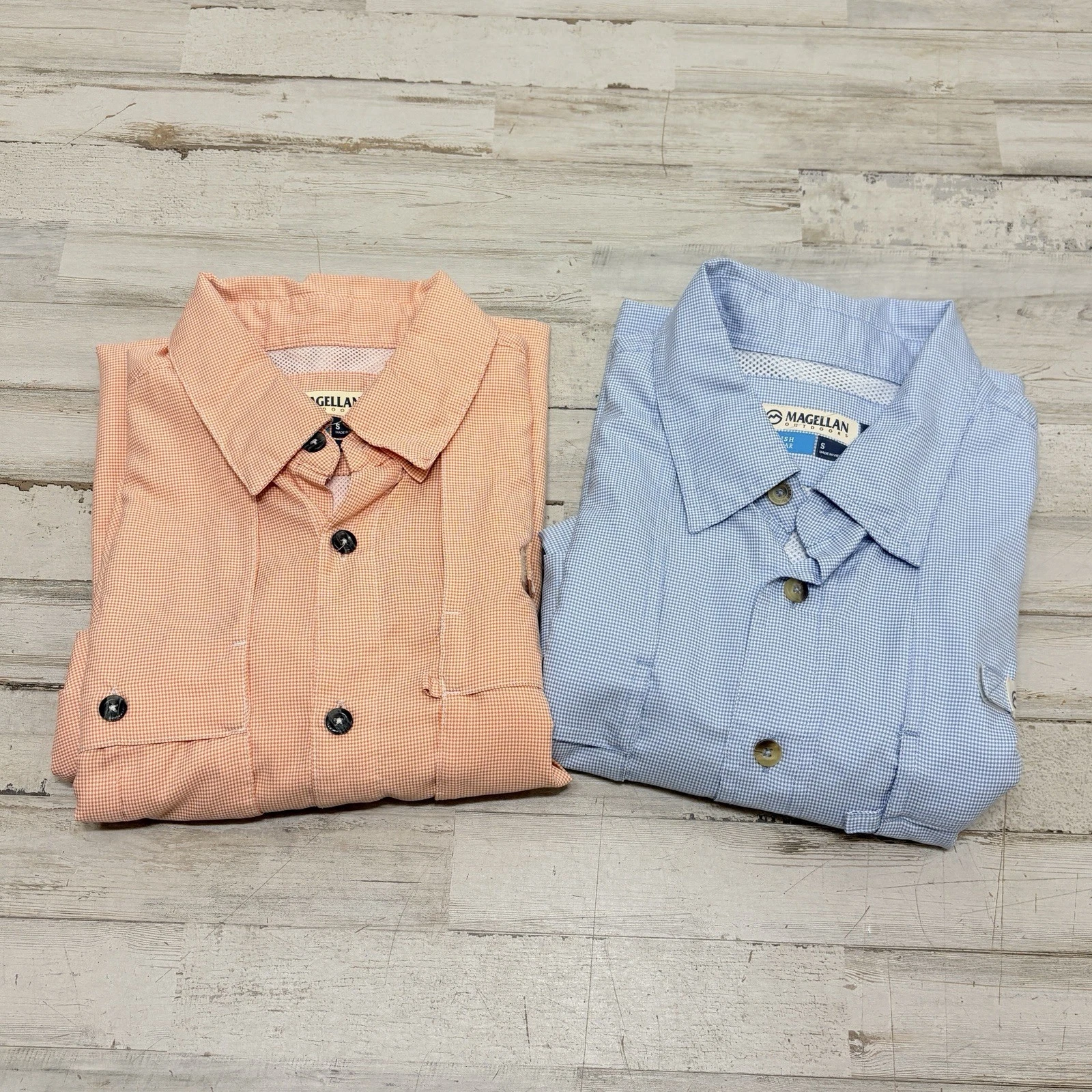 Lot Of 2 Magellan Fishing Shirt Men’s Small Orange Blue Fish Gear Wicking Vented