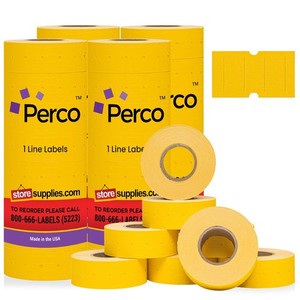 Perco 1 Line Yellow Labels - 32 Rolls 4 Sleeves 32,000 Blank Price and Date Gun