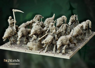 Dire Wolves 5 Modelle und 2 Riders Highland Miniatures Cavalry verschiedene Maßstäbe