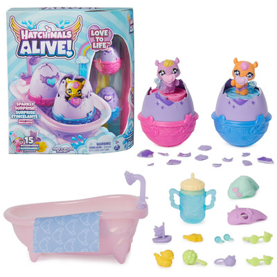 Hatchimals Alive Make a Splash Playset, 15 Accessories, Bathtub, 2 Color-Change