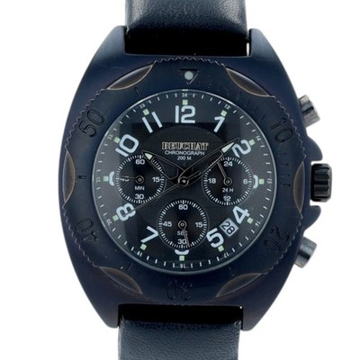 Beuchat Chronograph 200M Black PVD Diver Black Dial Leather Strap Quartz Mens Wa