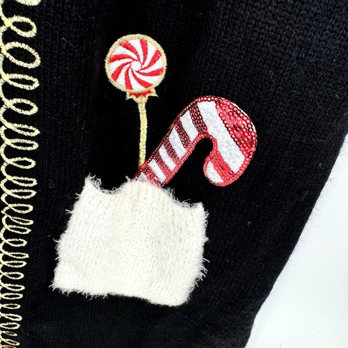 United States Sweater Womens Large Open Cardigan Black Red Holiday Knit NOTE - Picture 4 of 9