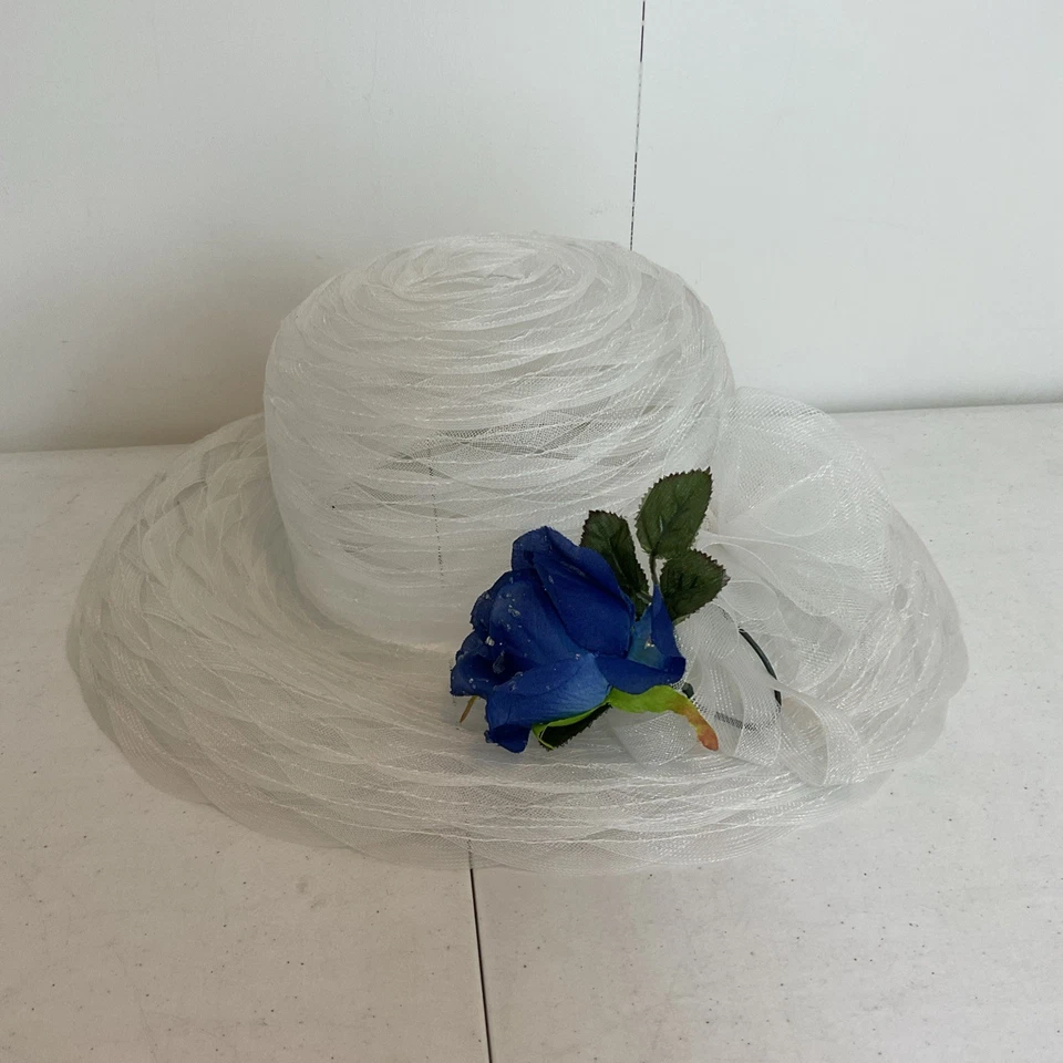 Sombrero Cisne De Colección Nueva York Blanco Floral Ligero Sombrero Boda Iglesia Carreras Foto 3 de 4