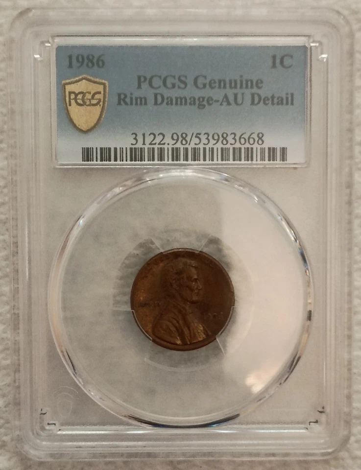 1986 Lincoln 1C PCGS Grd N1BN Pop 0 Pop Hghr 18 PCGS Genuine Rim Damage - AU dtl - Image 2 of 3