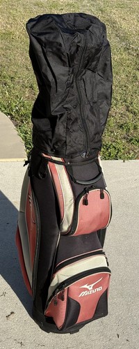 Mizuno 14 Way Golf Cart Bag Black & Red With Raincover