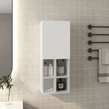 Wall Cabinet with Sink, 1 Door, 5 Shelves, White