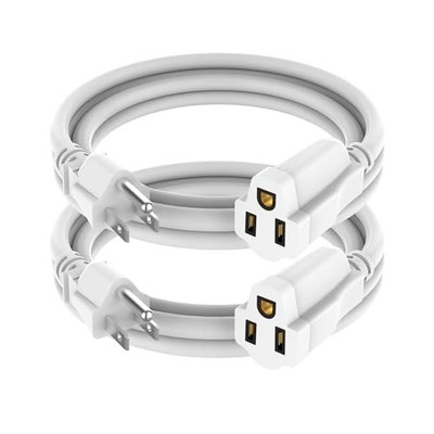 2 Pack Power Extension Cord 4FT, 3-Prong Grounded Electrical Extension 4 FT