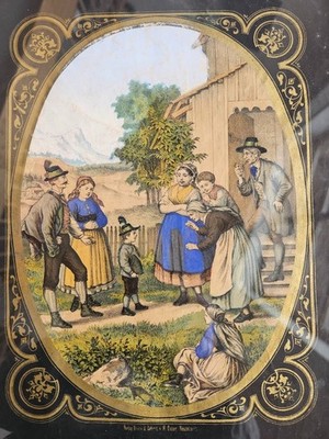 Antike Lithographie Bild ''Das neue Gewandl'' , Gamsbart, Druck H. Oeser, Neusalza