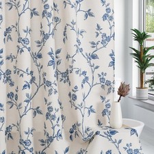 MitoVilla Blue Boho Shower Curtain Set, Cotton Floral Cottagecore Spring Shower