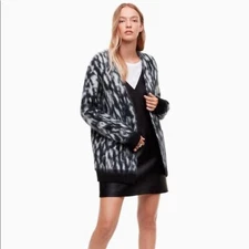 NWOT Aritzia Talula Black White Mohair Wool Animal Chic Cardigan Sweater Sz S