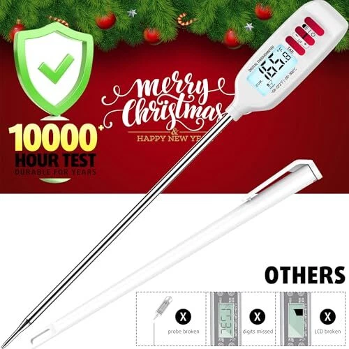 Meat Thermometer with Long Food Temperature Probe, Meat Thermometer - White