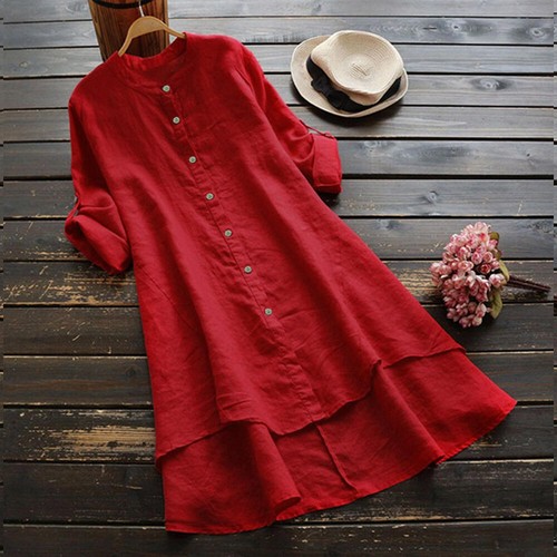 Plus Size Womens Cotton Linen Shirt Dress Ladies Loose Dress Long Tops Blouse UK - Picture 11 of 24