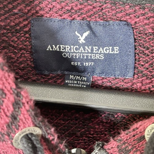 Chaqueta con Capucha Tejida American Eagle Roja Negra Cremallera Azteca Y2K Boho Hippie Playa Años 90 - Imagen 3 de 8