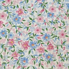 Vintage 1960's blue small scale floral French fabric heavy weight cotton pr