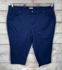 CATHERINES Sateen Stretch Women's 26W Rich Blue Pedal Pusher / Capri Pants EUC