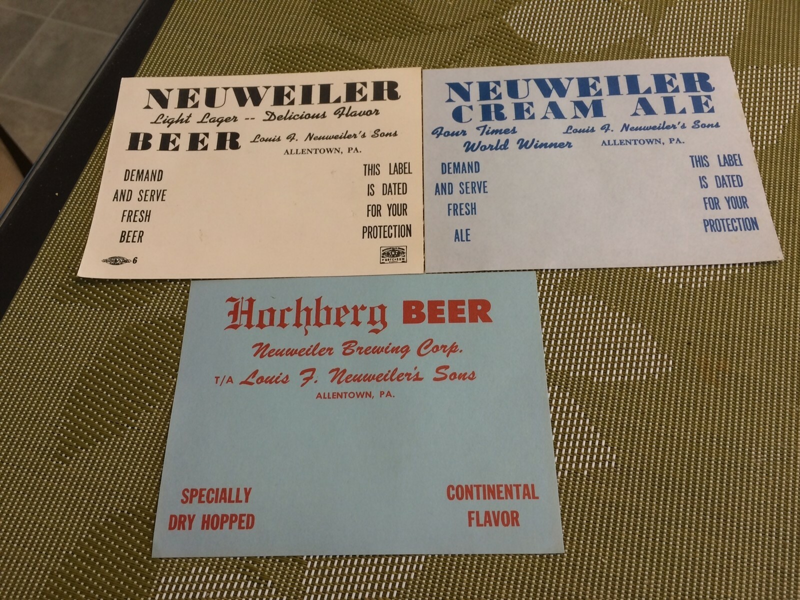 Neuweiler Beer Allentown PA NEUWEILER Beer, Hochberg, Cream Ale barrel