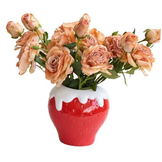 Strawberry Flower Vase, Creative Ceramic Strawberry Pot, Unique Red Strawberry