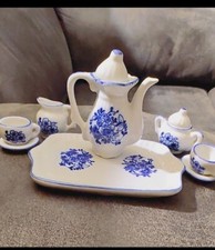 Tea Set Blue  White  10 Pieces Miniature