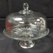 Beautiful Starburst Pattern Clear Glass Pedestal Cake Stand w/ Dome Lid