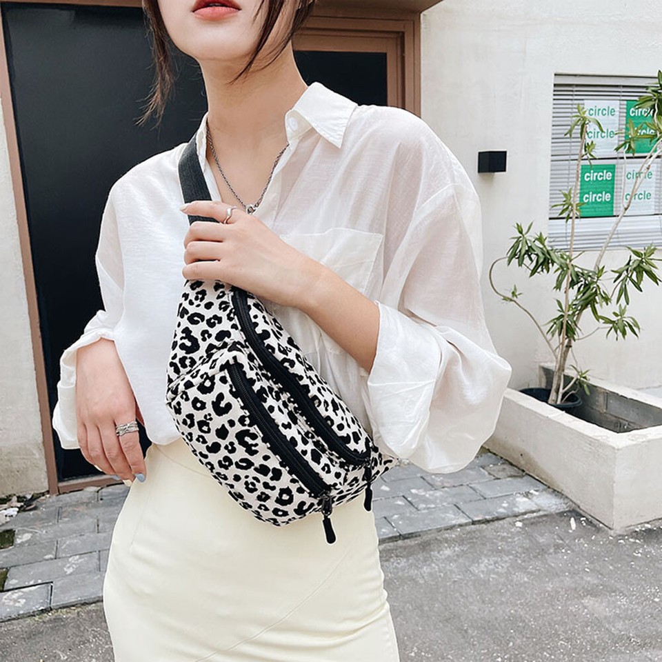 AU Fashion Women Flannel Leopard Print Crossbody Bag Casual Waist Packs