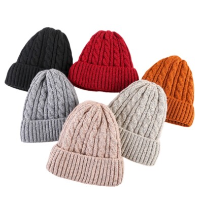 Women's Plush Lined Warm Knitted Beanie Cap Winter Solid Crochet Thick Ski Hat 