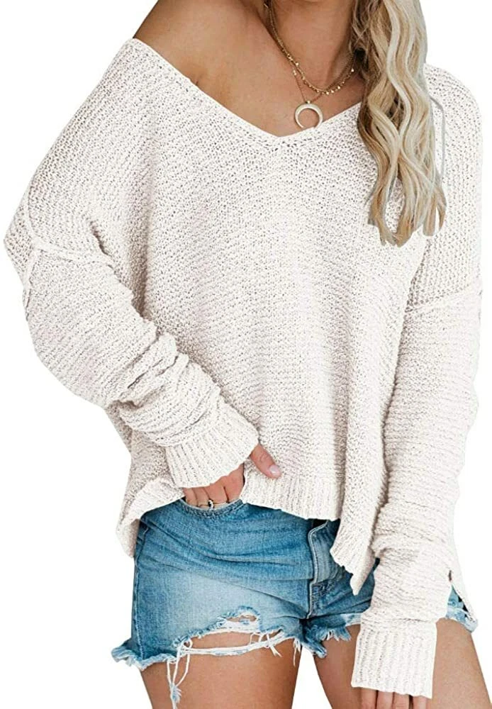 White v neck cheap off the shoulder sweater