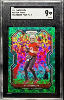 2020 Panini Prizm Tom Brady /75 Green Scope Holo Refractor SP #255 SGC 9 Mint 12