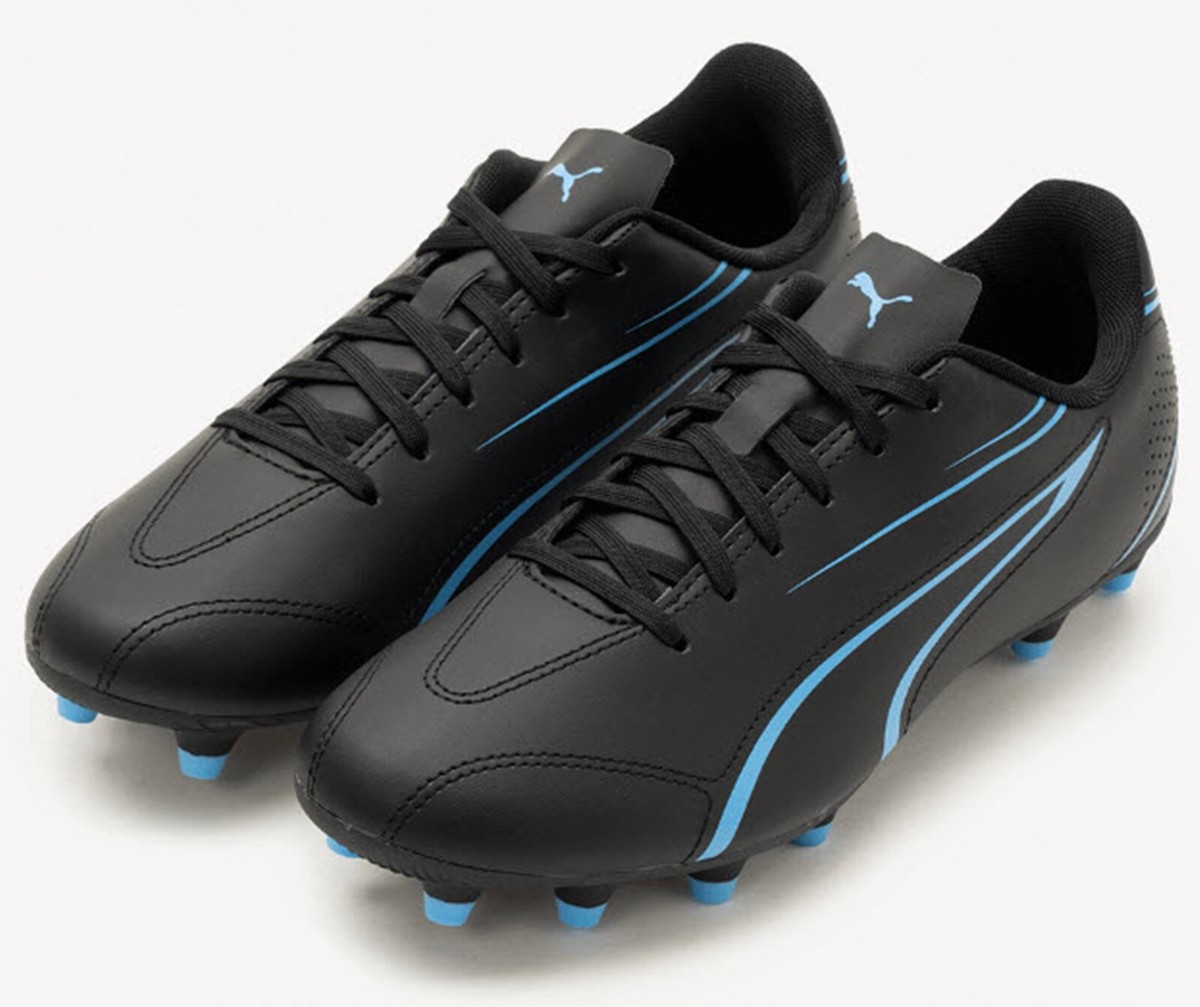 PUMA Men VITORIA FG AG Cleats Soccer Futsal Black Blue Shoes Boot