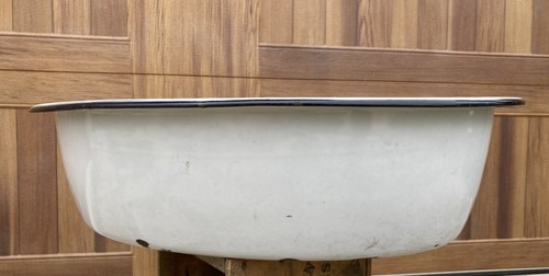 Large Enamel Ware Tub Basin Oval Wash Bowl 25 White Black Baby Bath Farmhouse - Picture 6 of 20
