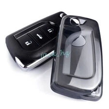 Black Transparent Flip Key Fob Case Cover For Toyota RAV4 Camry C-HR Corolla LE