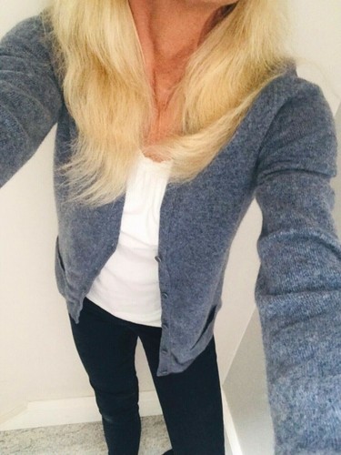 £425 ERIC BOMPARD Designer Luxury Blue Grey Cashmere Classic V Neck Cardigan S