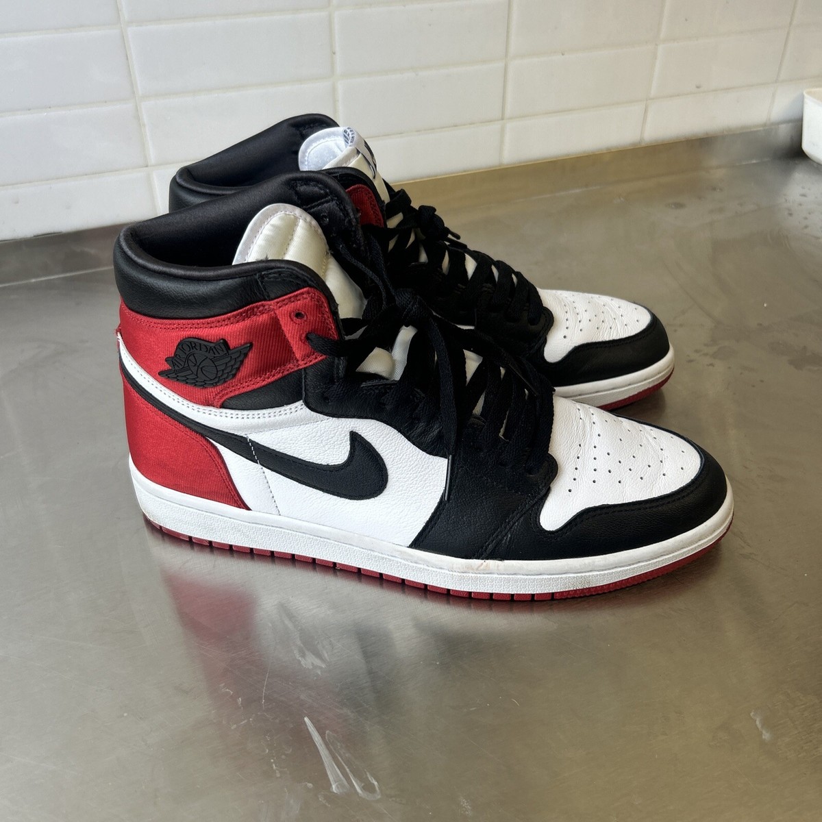 Size Air Jordan Retro High Satin Black Toe UK