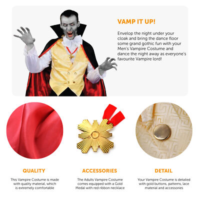 Costume Uomo Mare Costume Da Vampiro Deluxe Per Adulti Uomo - Completo Per Halloween, Taglia Unica, Nuovo UK Costume Nike Uomo - Foto 12