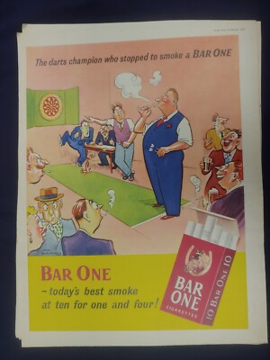are darts cigarettes VTG 1952 Orig Magazine Ad BAR ONE Cigarettes Darts Champion Who Stopped To  Smoke