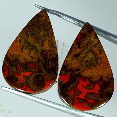 26.50 Cts Natural African Seam Agate Loose Gemstone Pear Cabochon Pair 15X24X4MM - Picture 1 of 6