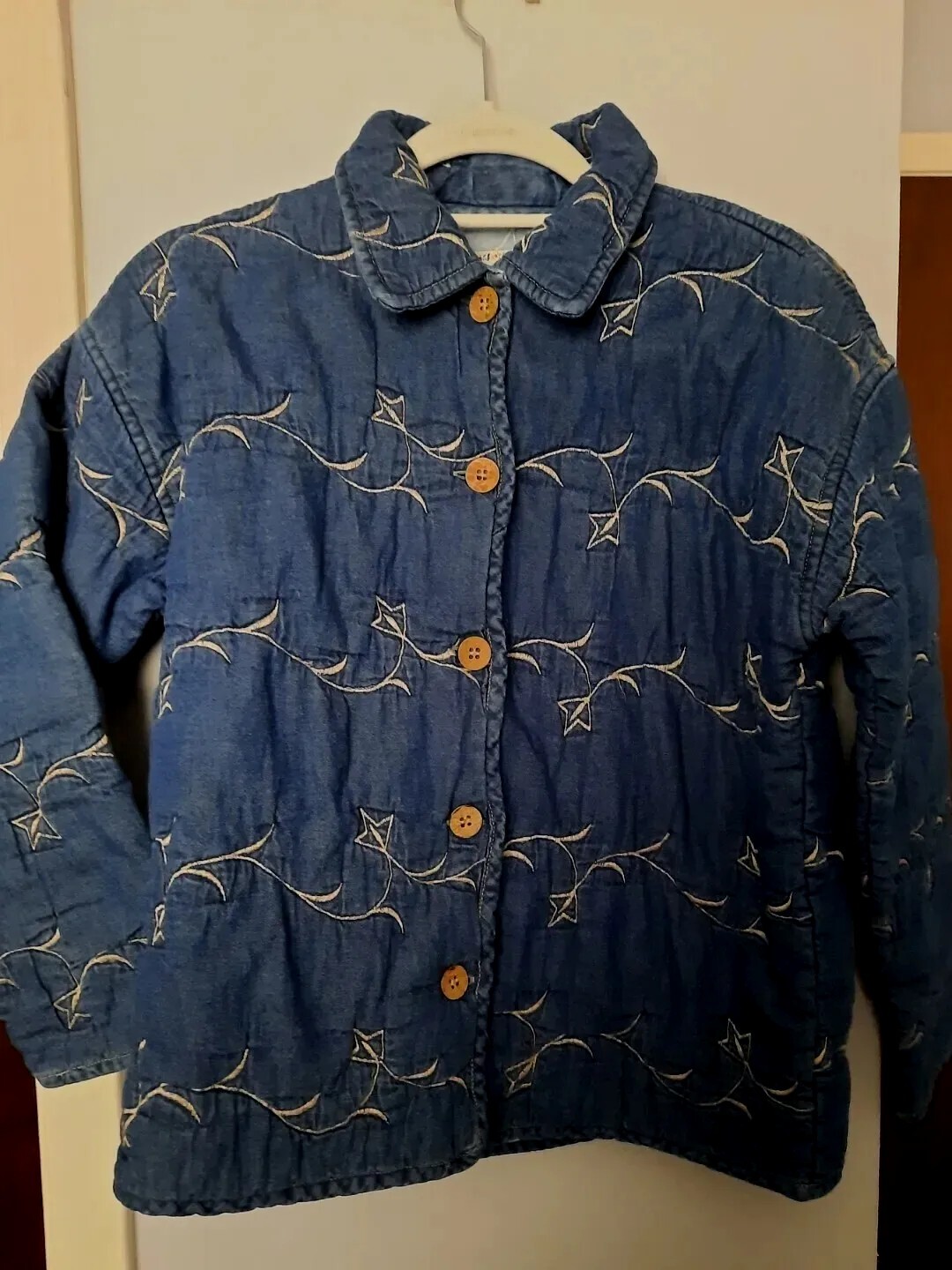 Belks denim Blue Jean jacket coat Embroidered quilted 100 cotton sz M eBay