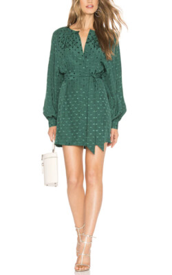 Tularosa Topanga Long Sleeve Mini Dress Women Size M Kelly Green Swiss Dot Party