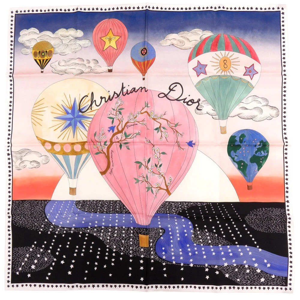 AUTHENTIQUE foulard ballon Christian Dior bleu/rose soie