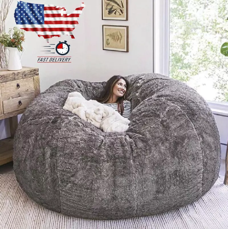 JaidWefj 7ft Giant Fur Bean Bag Cover,Ultra Soft Solid Color Beanbag Chair  Cover,Extra Large,Bean Bags for Adults(Only Cover)