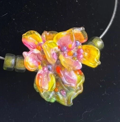 Patsy Evins Pink Yellow Hydrangea Flower Lampwork Bead Set - Beautiful & Special - Image 2 of 4
