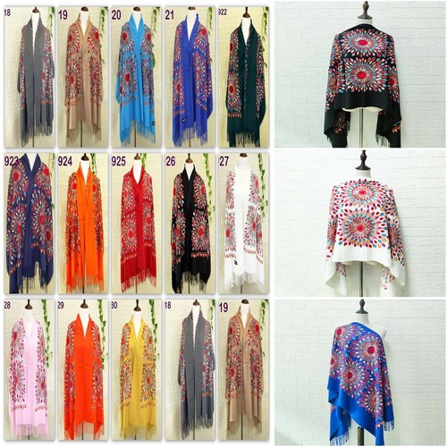 Sale New Embroidered large Vintage Paisley Cashmere Wool Soft Shawl Scarf 925 - Picture 9 of 12