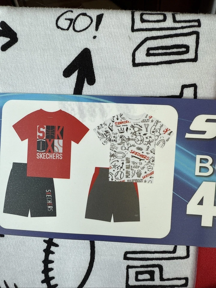 Paquete de 4 camisetas y pantalones cortos activos de algodón Skecher's para niños conjunto de ropa de juego 5T Foto 2 de 3