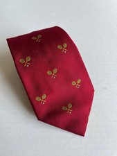 Polo Ralph Lauren Silk Neck Tie Red Embroidered Tennis 57L 3.5W Made in Italy