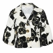 Cache Vintage Floral Cropped Jacket Balloon Sleeve Brown Cream Large EUC