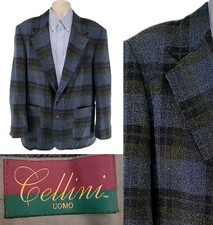 Cellini Uomo Blazer 42R Lambswool Wool Plaid Sport Coat Made in USA Vintage